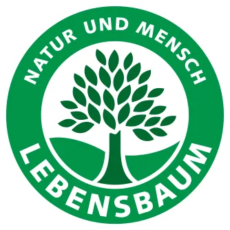 Lebensbaum-Logo: grünes rundes Siegel mit stilisiertem Baum und Schriftzug "Natur und Mensch Lebensbaum"