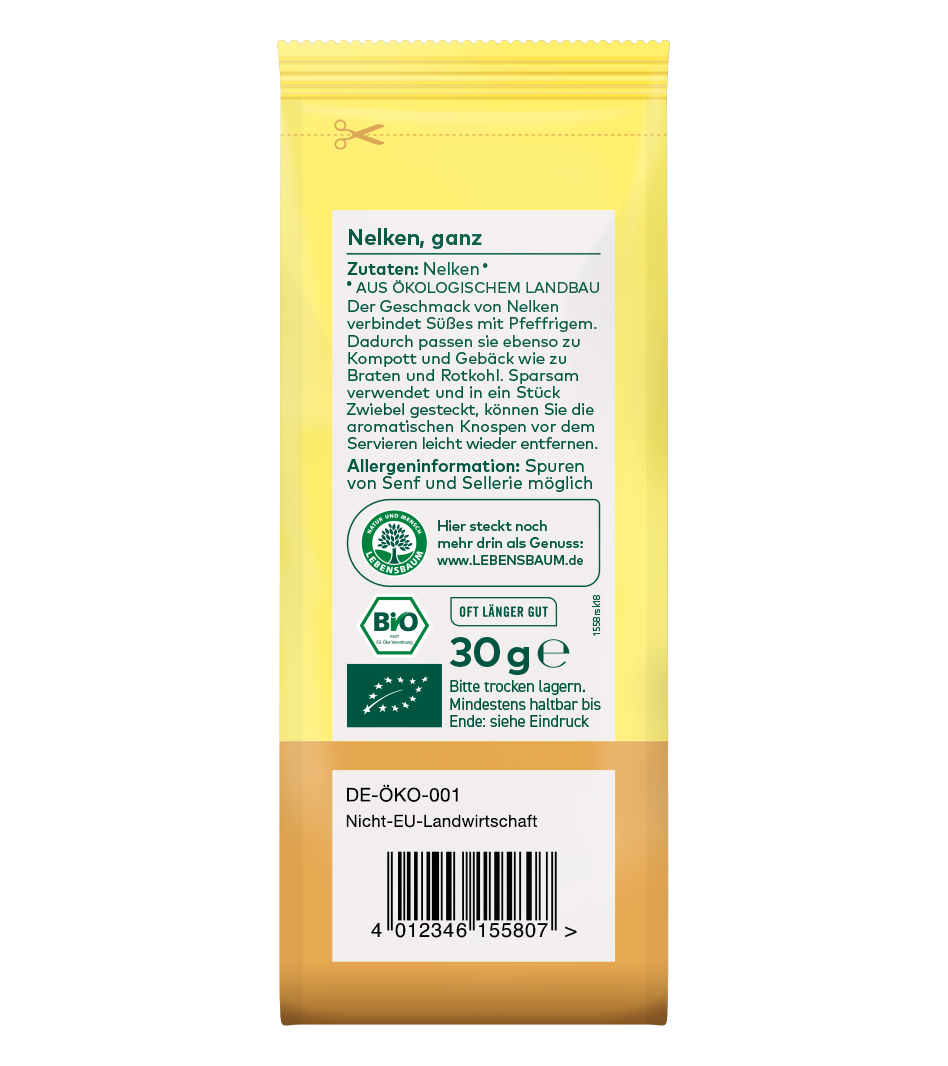 Bio Nelken ganz, 30g Packung in Gelb-Braun aus ökologischem Anbau mit Zertifizierung