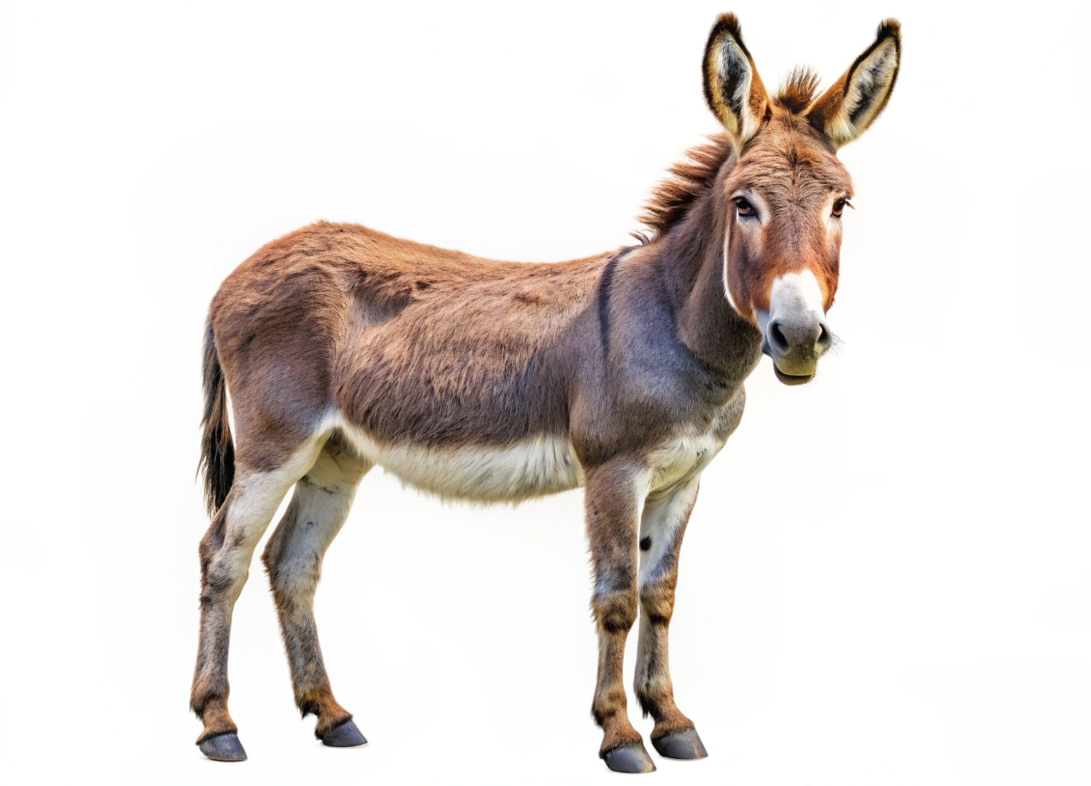 Ein brauner Esel auf weißem Hintergrund