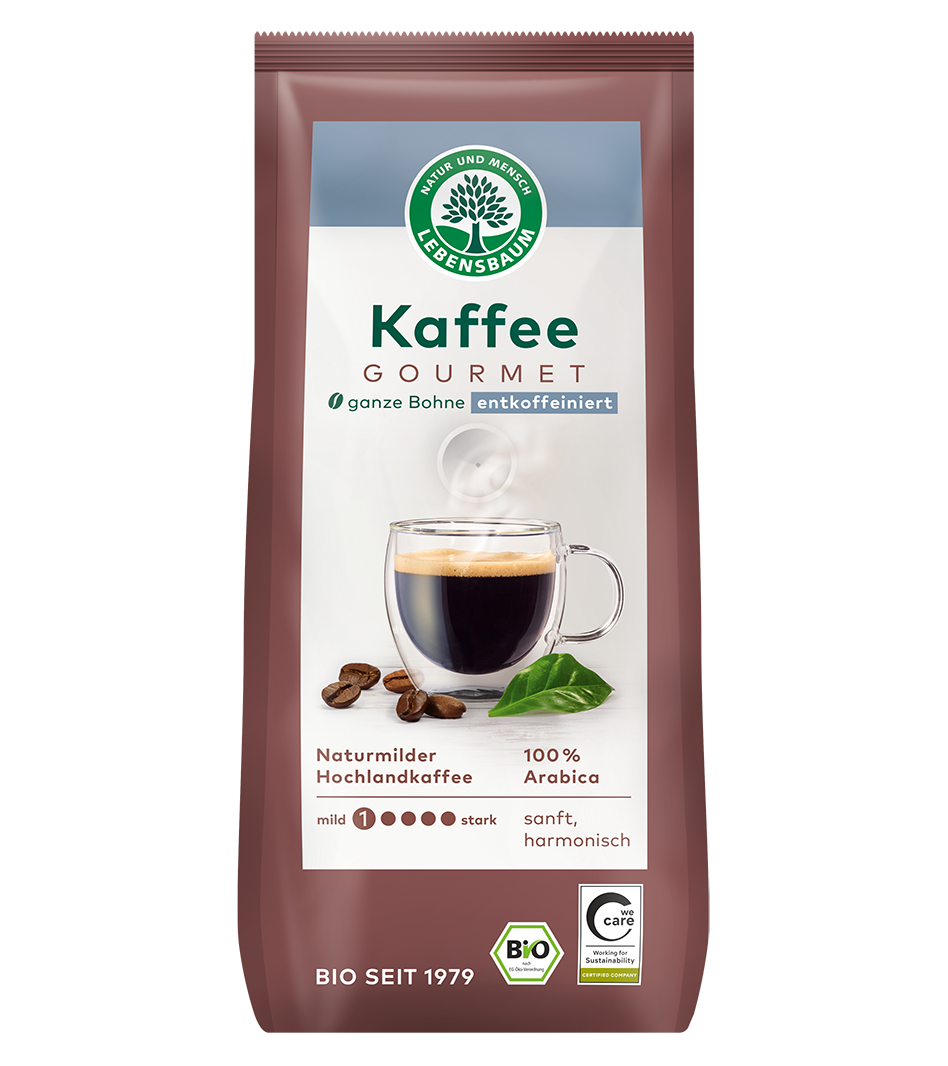 Kaffee Gourmet, entkoffeiniert, ganze Bohne
