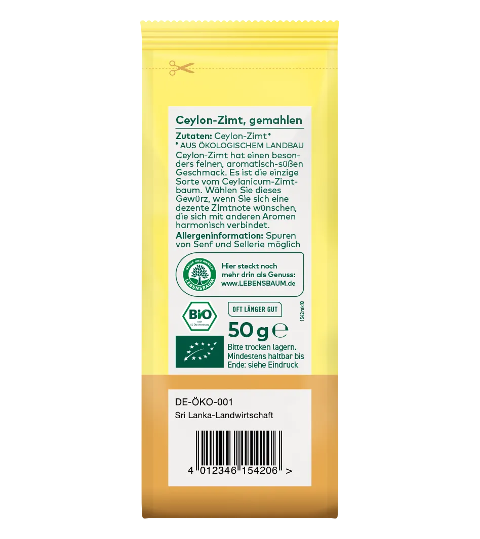 Bio Ceylon-Zimt Rückseite