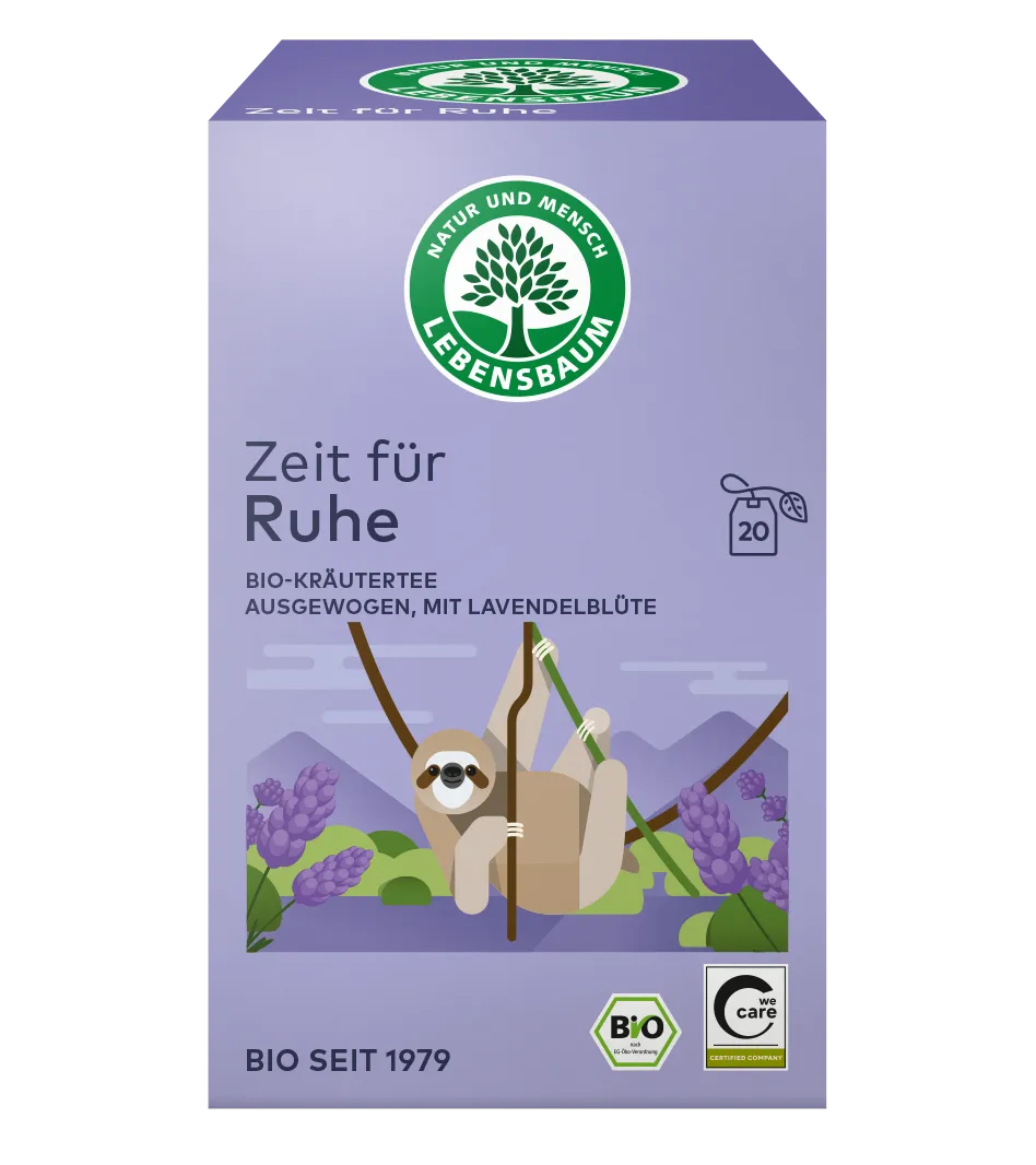 Lebensbaum Zeit für Ruhe Bio-Kräutertee mit Lavendelblüte, lila Verpackung, 20 Teebeutel, Bio-zertifiziert