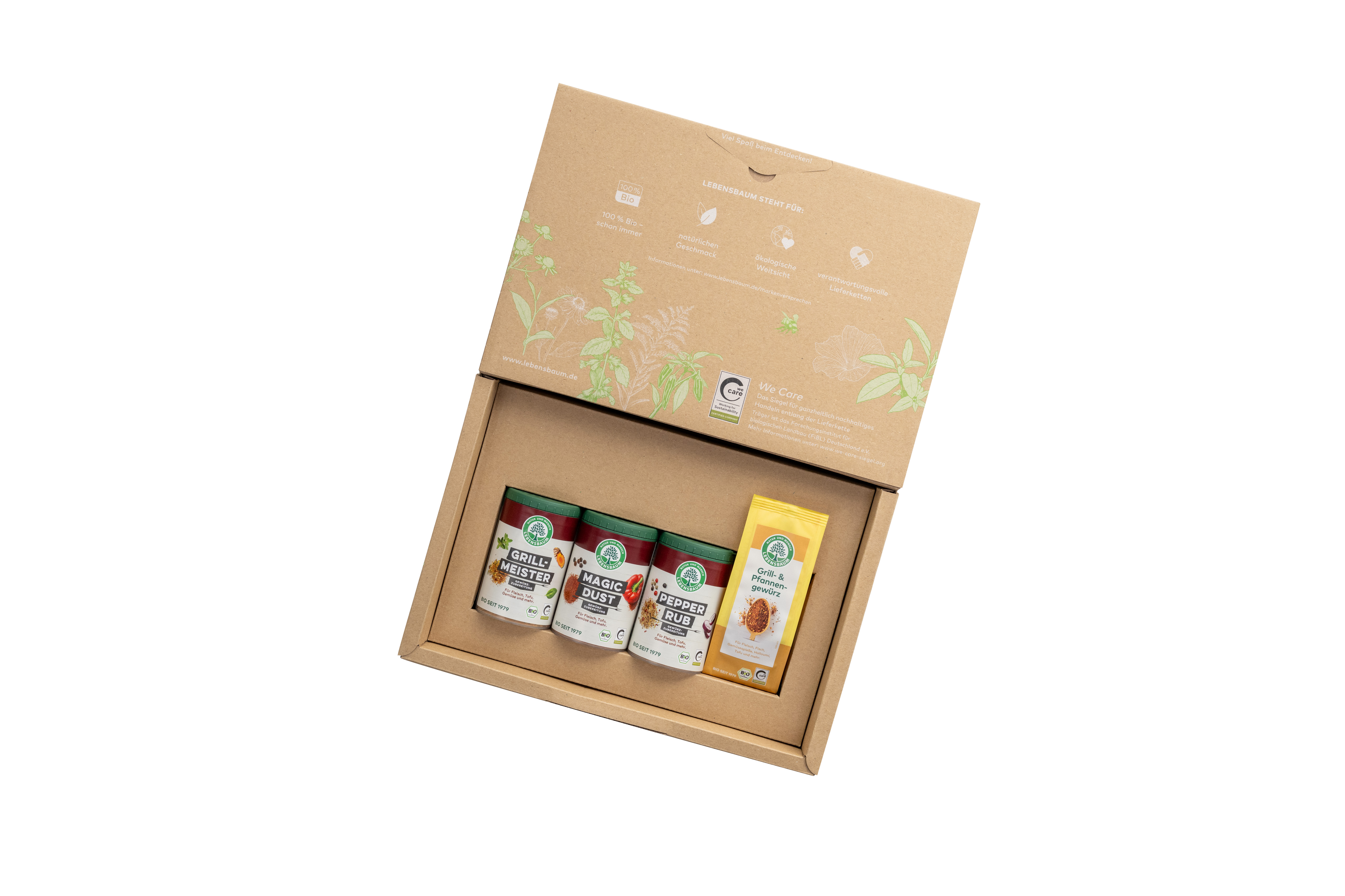 Geschenkset mit Gewürzen, enthalten sind Magic Dust, Pepper Rub, Grillmeister und Grill- und Pfennengewuerz