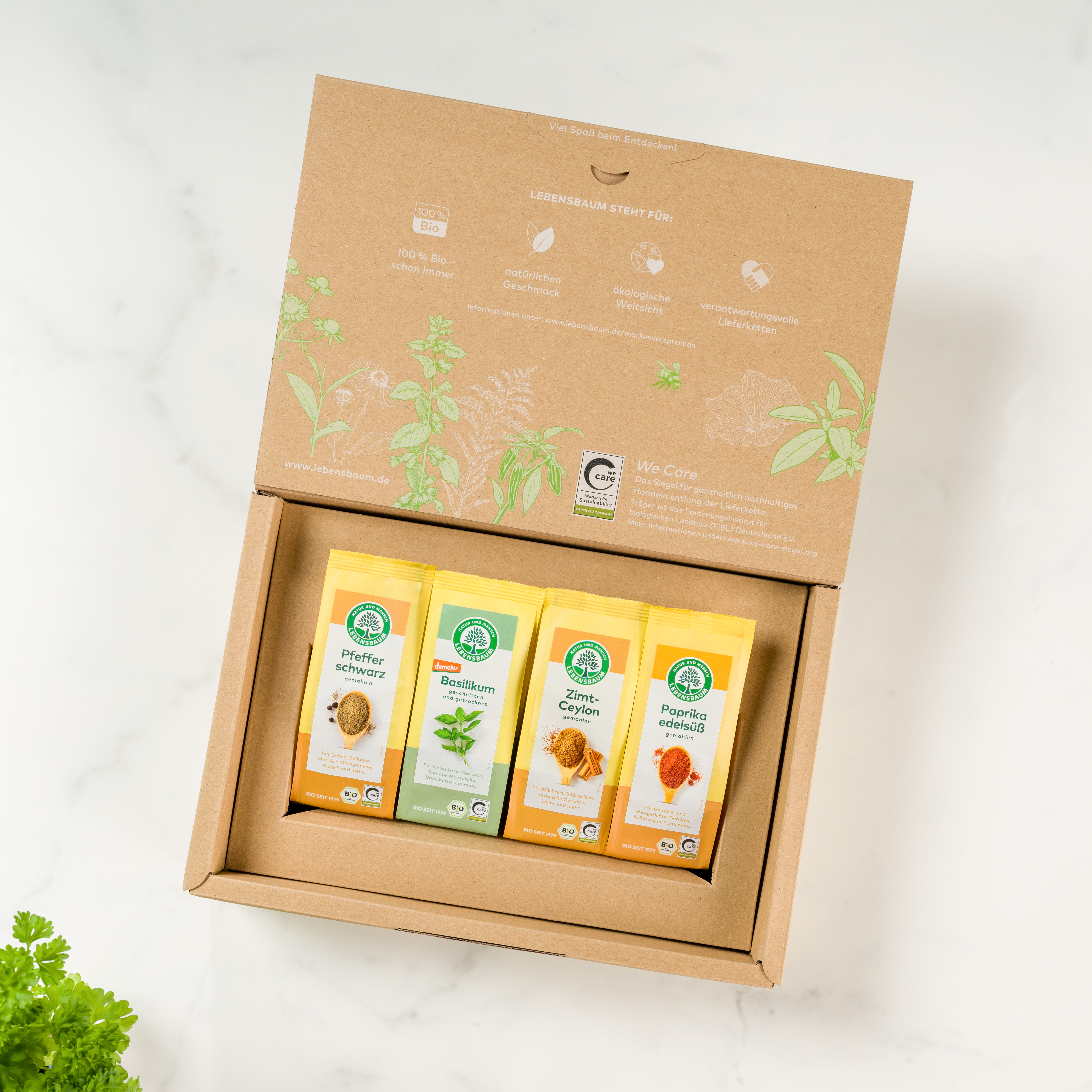 Bio Gewürz-Set Alleskönner mit Pfeffer schwarz, Basilikum, Zimt Ceylon & Paprika edelsüß