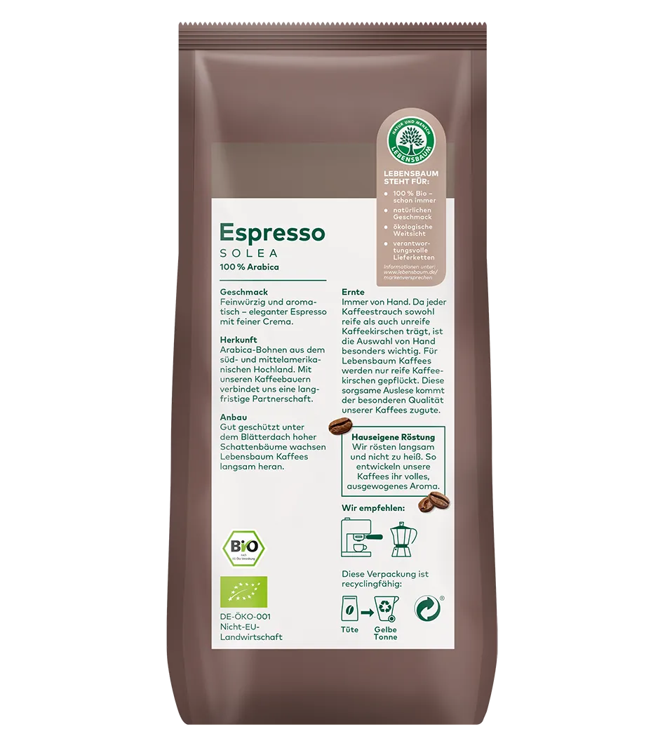 Bio Espresso Solea Kaffee Rückseite