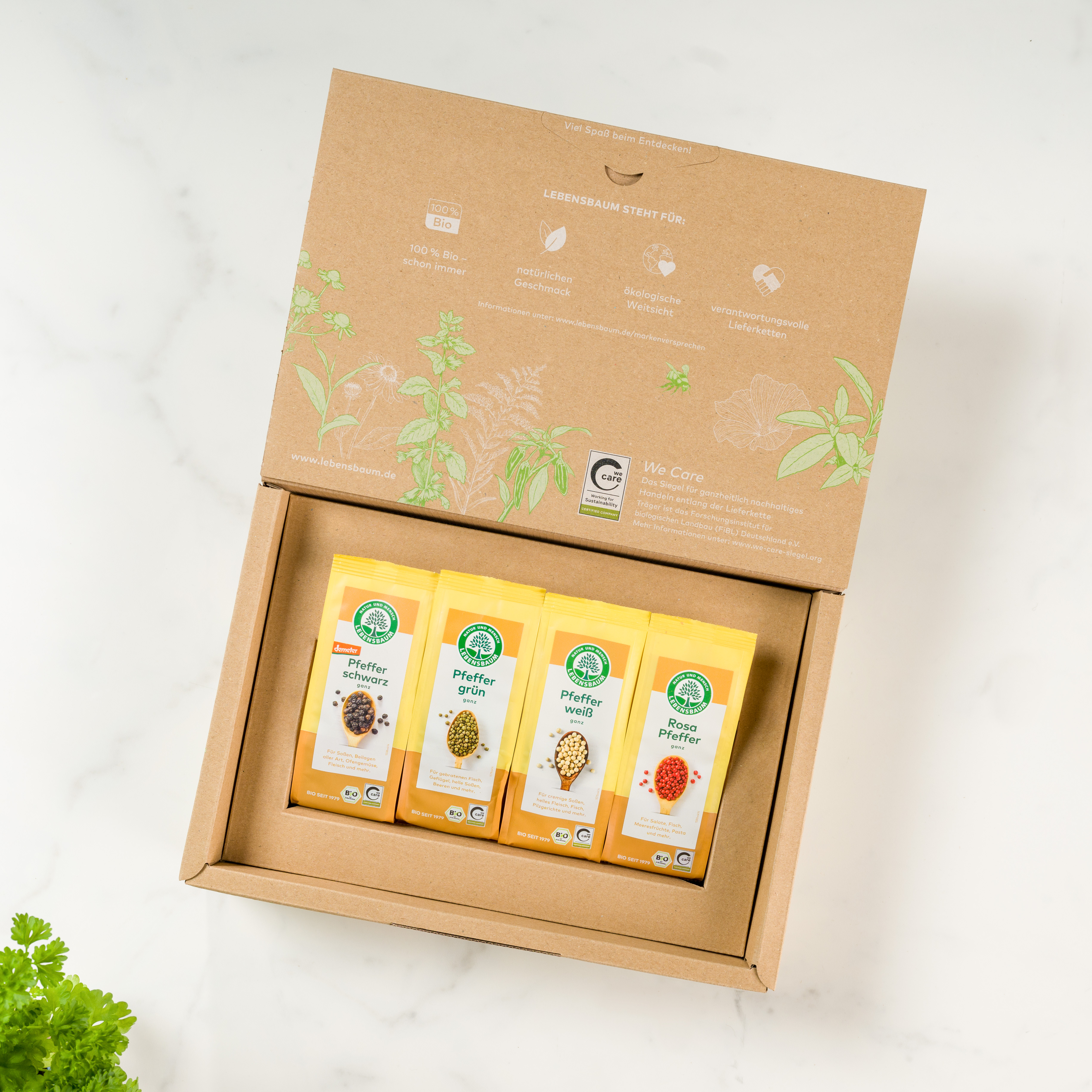 Bio Gewürz-Set Pfeffer Quartett Pfeffer schwarz ganz, Pfeffer grün ganz, Pfeffer weiß ganz, Pfeffer rosa ganz