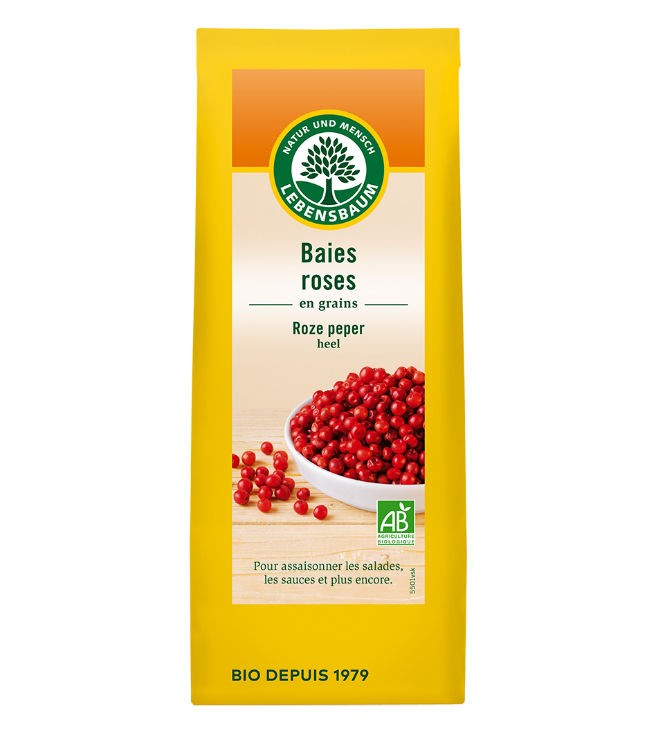 Baies roses, en grains