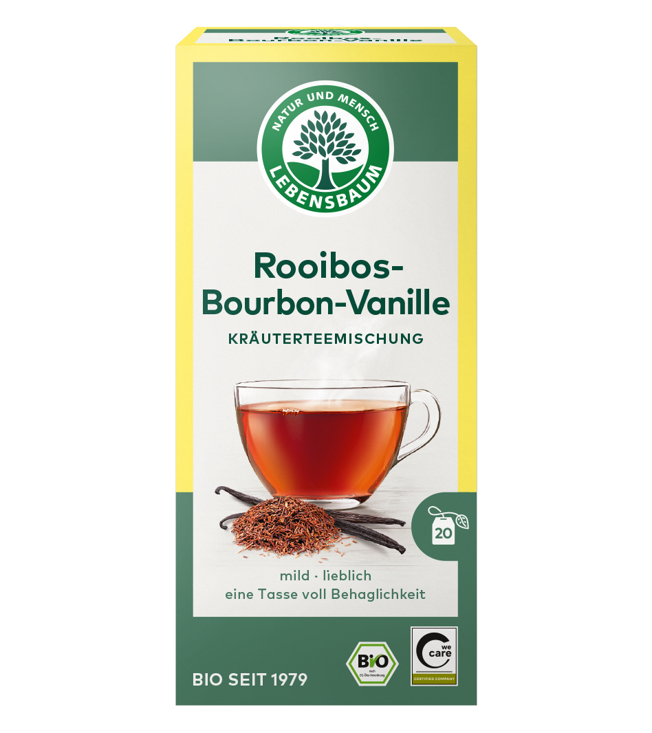 Lebensbaum Rooibos-Bourbon-Vanille Kräuterteemischung, Bio, 20 Beutel, mild lieblich eine Tasse voll Behaglichkeit