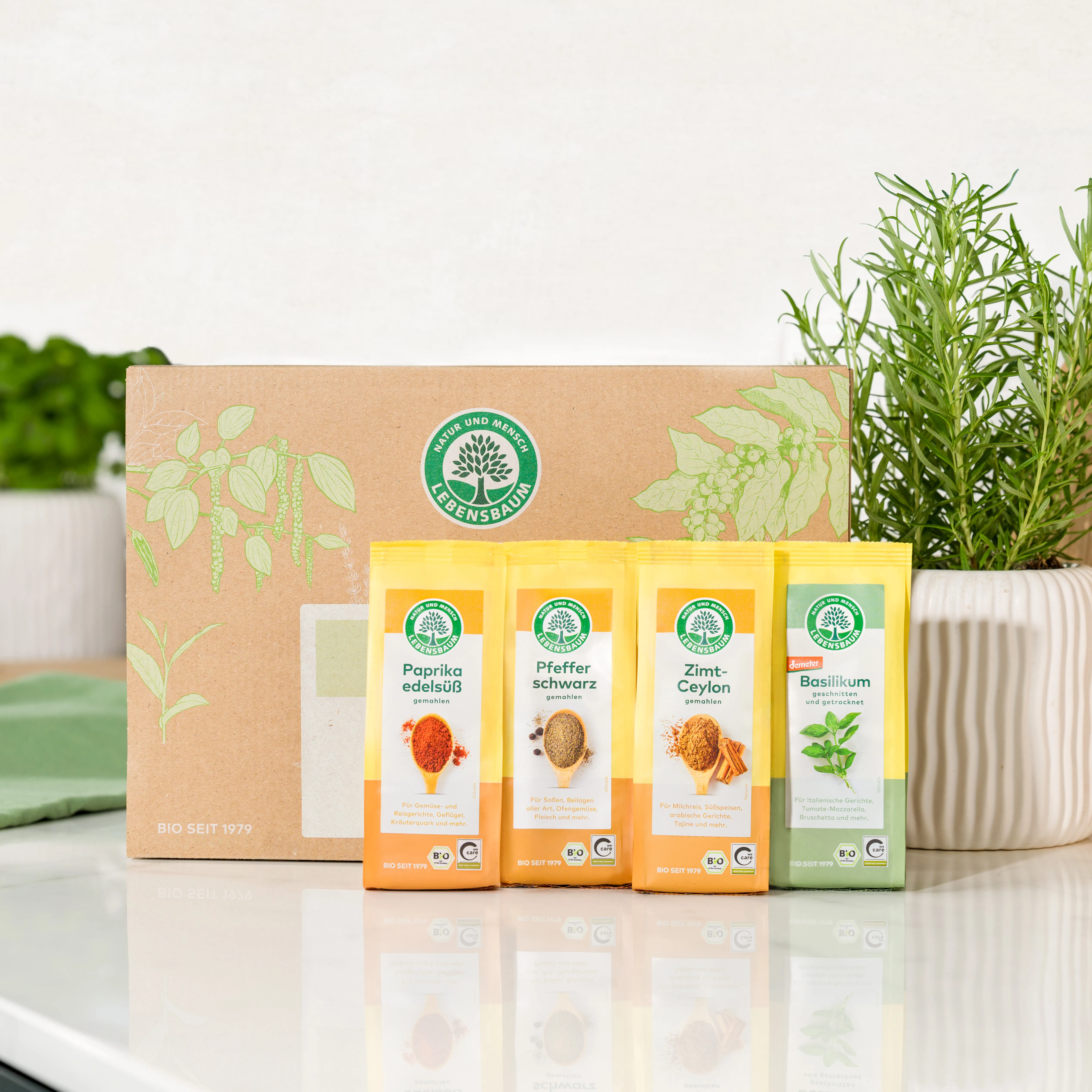 Bio Gewürz-Set Alleskönner mit Paprika edelsüß, Pfeffer schwarz, Zimt Ceylon und Basilikum