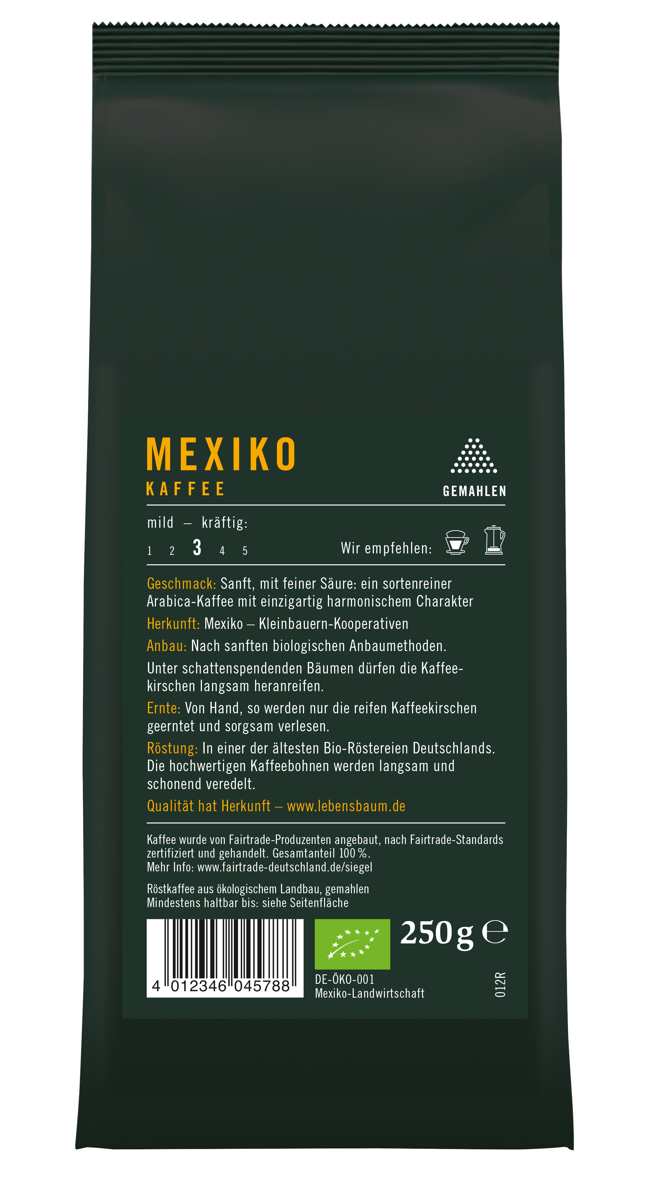 Bio Mexiko Kaffee gemahlen Rückseite