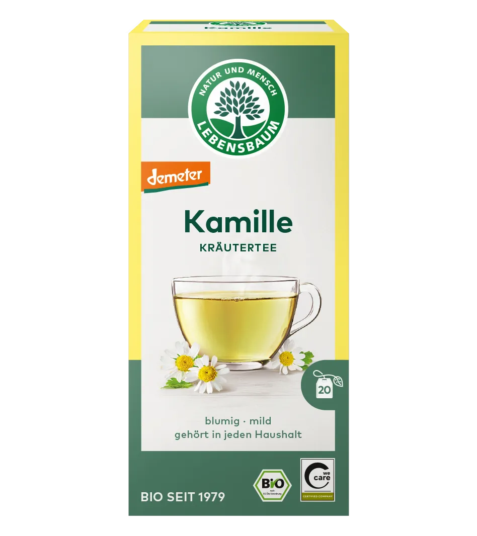 Lebensbaum Kamille Kräutertee, Bio, 20 Teebeutel, Demeter-zertifiziert, blumig-milder Geschmack