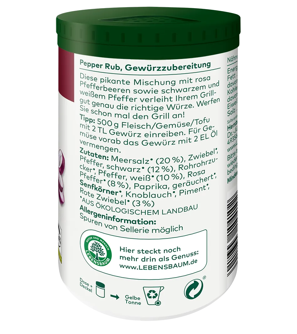 Bio Pepperrub Gewürz Rückseite