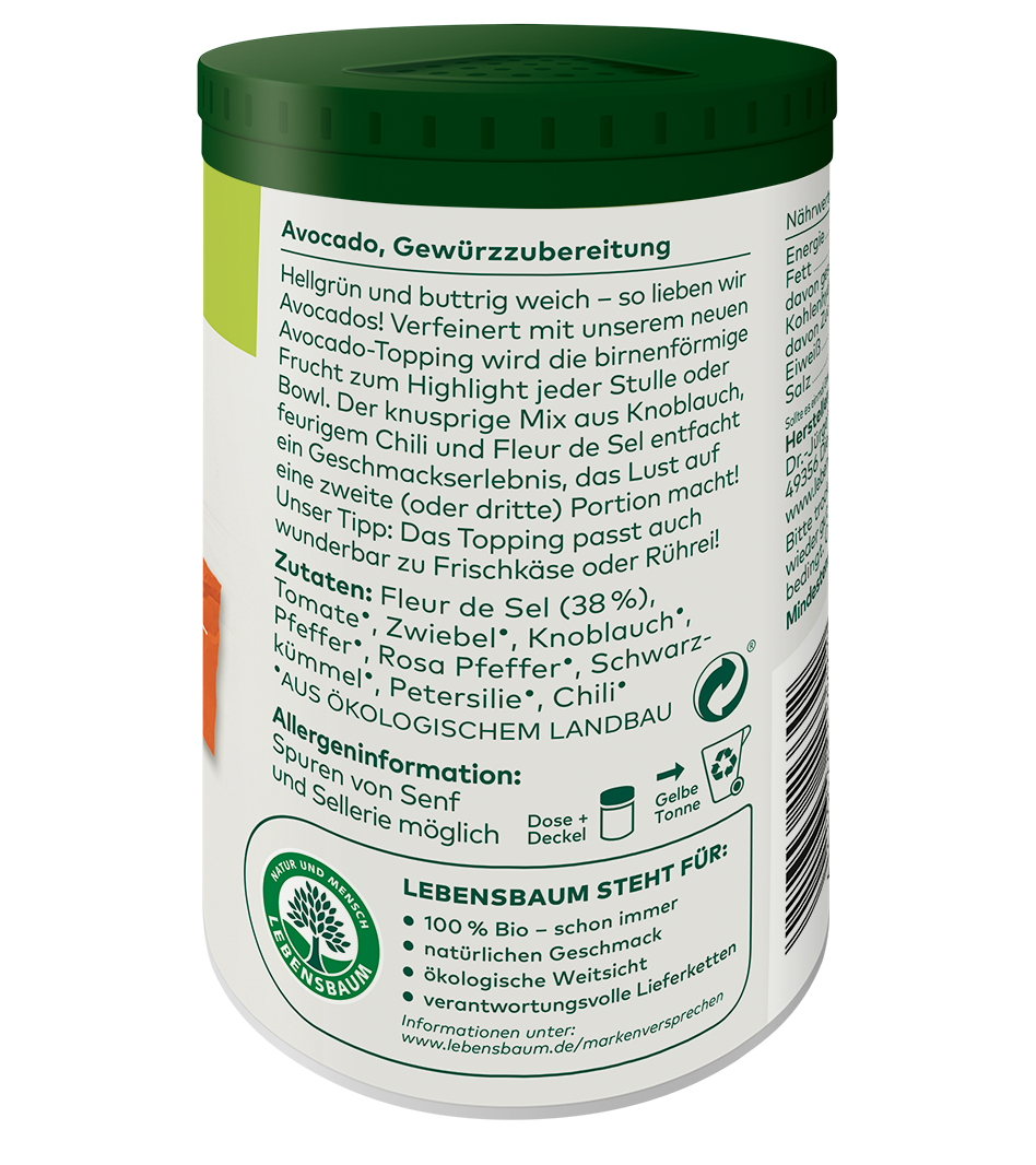Rechte Seite der Verpackung Avocado