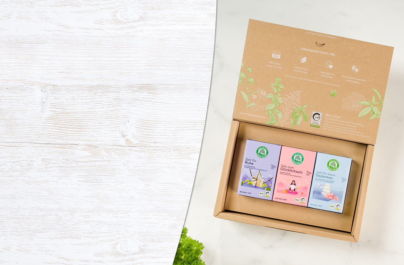 Tee-Geschenkset Achtsamkeit in einer Geschenkbox liegend