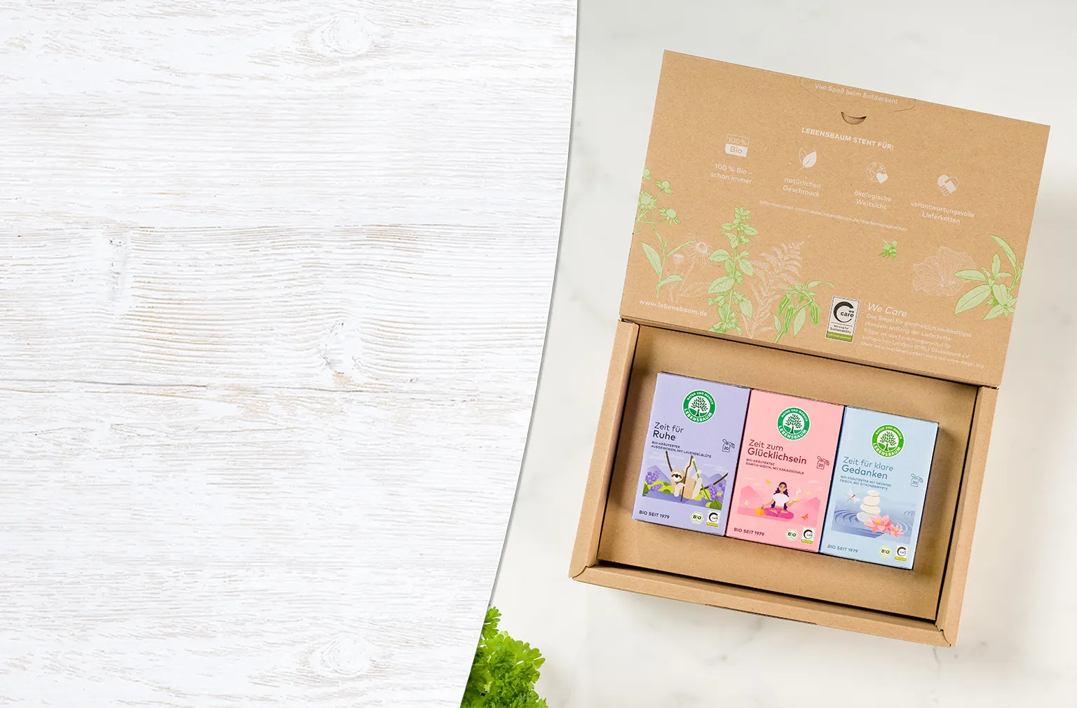 Tee-Geschenkset Achtsamkeit in einer Geschenkbox liegend