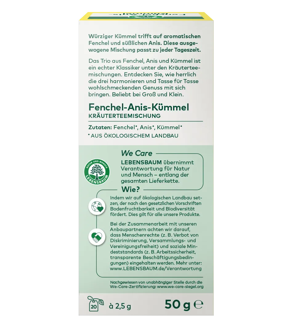 Fenchel-Anis-Kümmel Kräuterteemischung, 50g, Bio-Qualität von Lebensbaum mit Zutaten aus ökologischem Landbau.